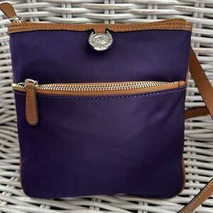MICHAEL KORS Kempton Slim Nylon Crossbody Bag - Deep Purple with Cognac Trim